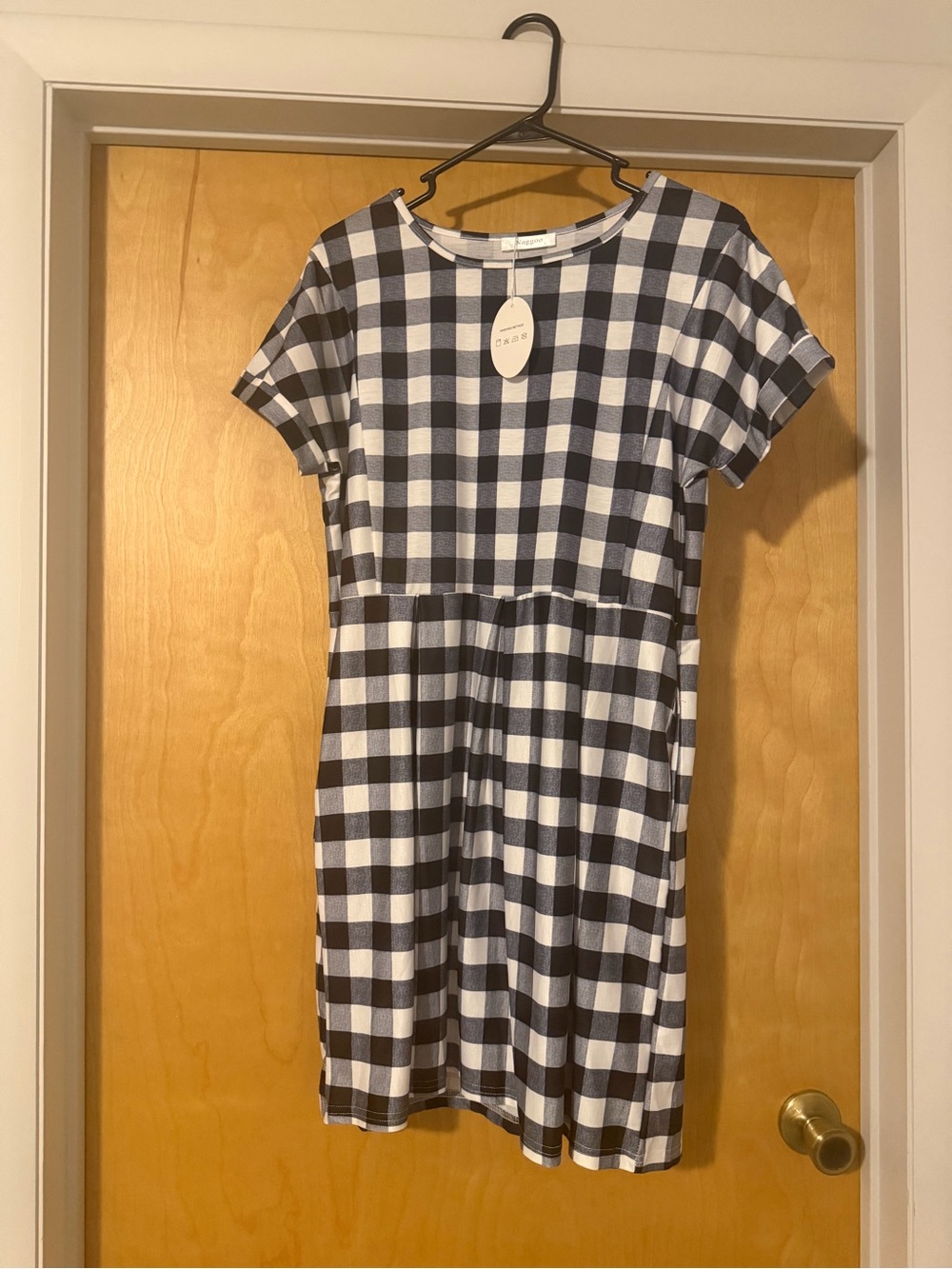 Gingham Check Short Sleeve Dress - Black & White